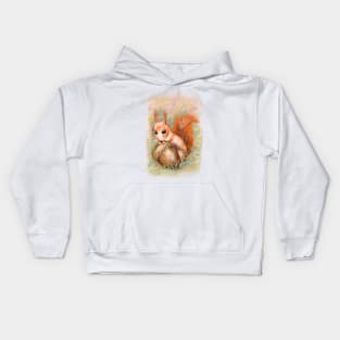 Cute fluffy squirrel with an acorn. Kids Hoodie